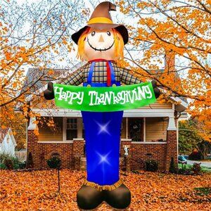 10ft Gaint Inflatable Thanksgiving Scarecrow with Built-in LED